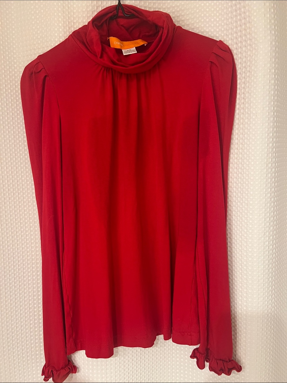 Cynthia Steffe Vibrant Red Long-Sleeve Mock Neck Top—626-077